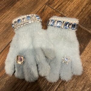 Super Smalls “Frozen” Fuzzy Blue Gloves with Rhinestone Accents